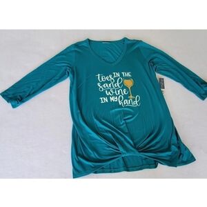 Scarlett 3/4 Graphic‎ Sleeve Blouse Size L Color Blue Green